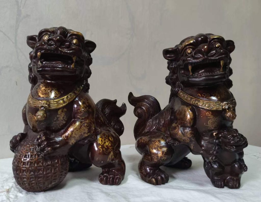 图片[2]-乾隆年制《铜胎描金太狮少狮摆件》-嘉城艺术交易平台