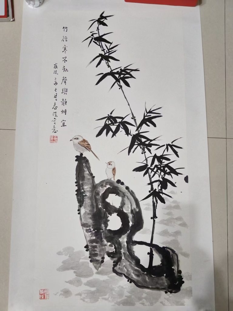 图片[1]-霍春阳《竹径双禽图》-嘉城艺术交易平台