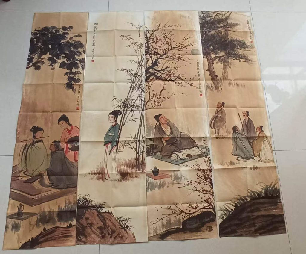 图片[1]-傅抱石《人物图》四条屏-嘉城艺术交易平台