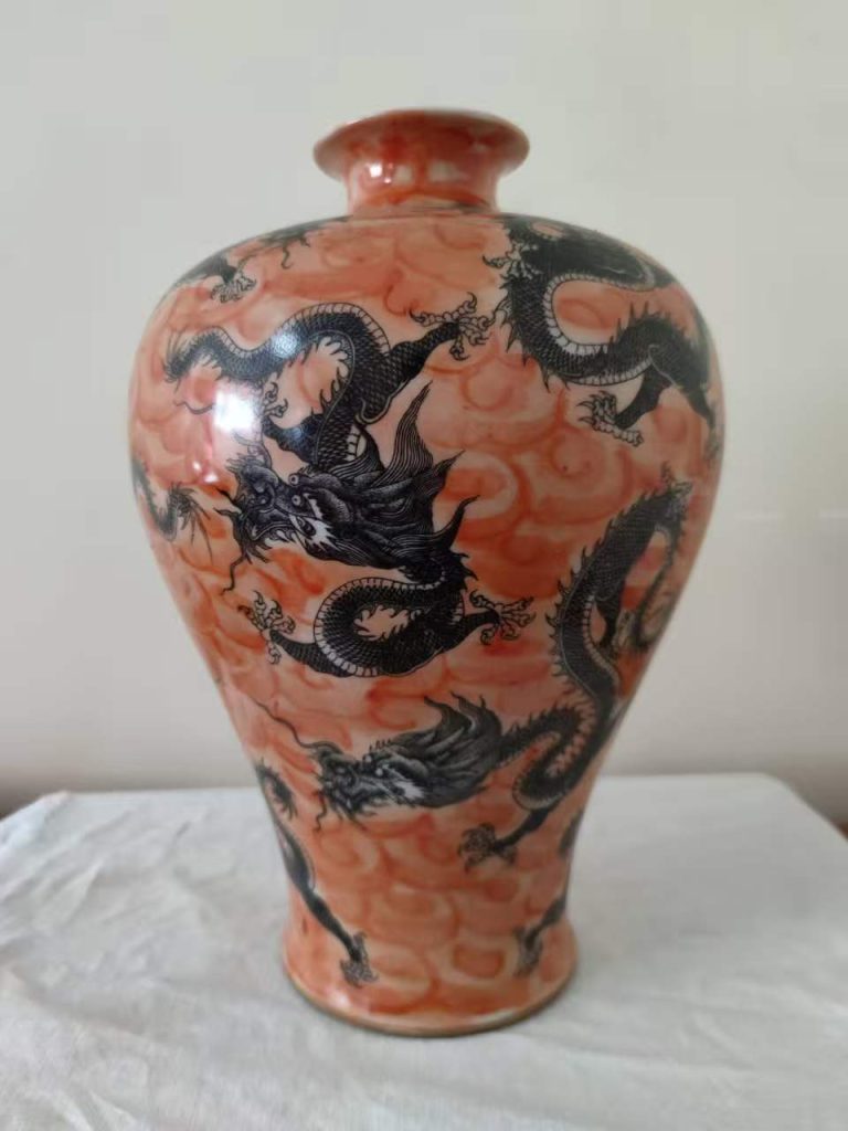 图片[1]-康熙年制《窑变釉墨彩九龙纹梅瓶》-嘉城艺术交易平台